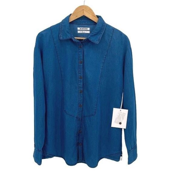 One Teaspoon Womens Button Front Chambray Oversized Bahama Tux Shirt Blue XS NWT - Picture 1 of 8